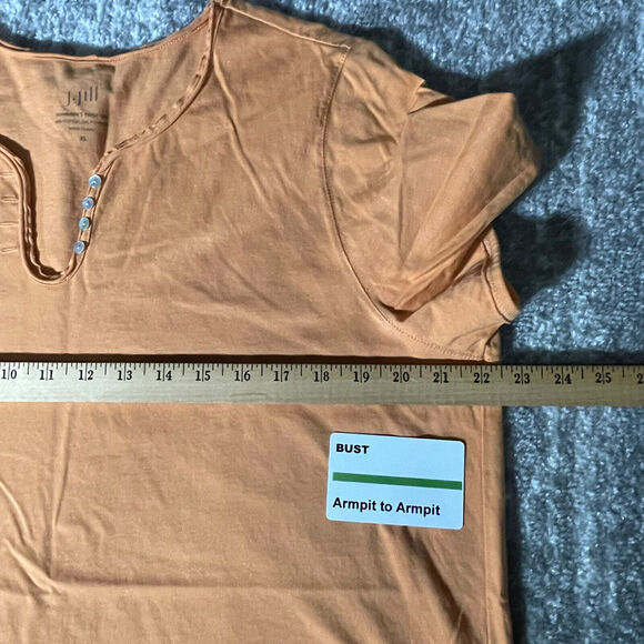 J. Jill Henley Summer's Edge Tee Shirt Women Size XL Orange Stretch Short Sleeve - Picture 10 of 13